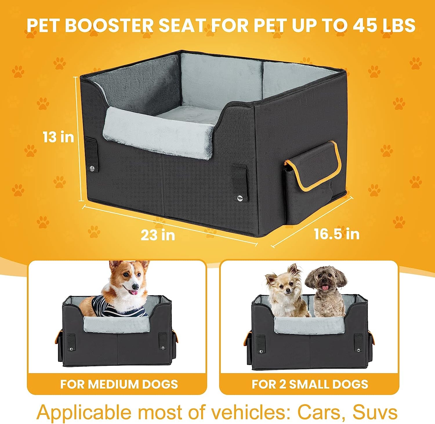 Elevated Dog Car Seat for Small Pets - Adjustable Booster Travel Carrier Bed for Dogs and Cats