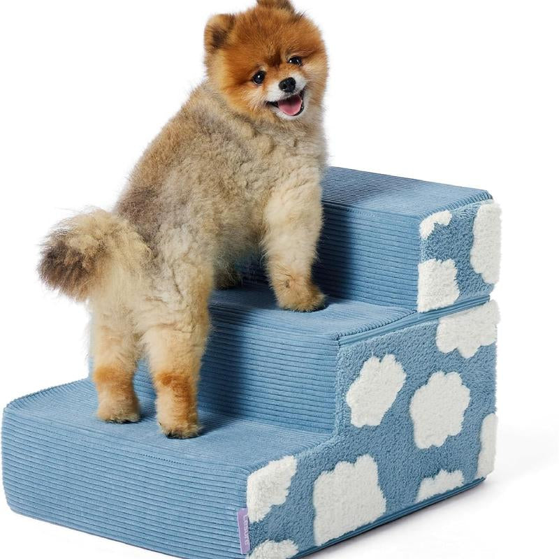 Foldable Foam Dog Stairs - Non-Slip Plush Steps for High Beds, Sofas, and Chairs - Ideal for Small Dogs with Support Board