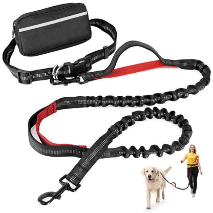 Petstars Hands-Free Dog Leash with Zipper Pouch - Adjustable Bungee Waist Belt & Dual Padded Handles for Medium to Large Dogs (Up to 120 lbs) - Perfect for Walking, Jogging & Running