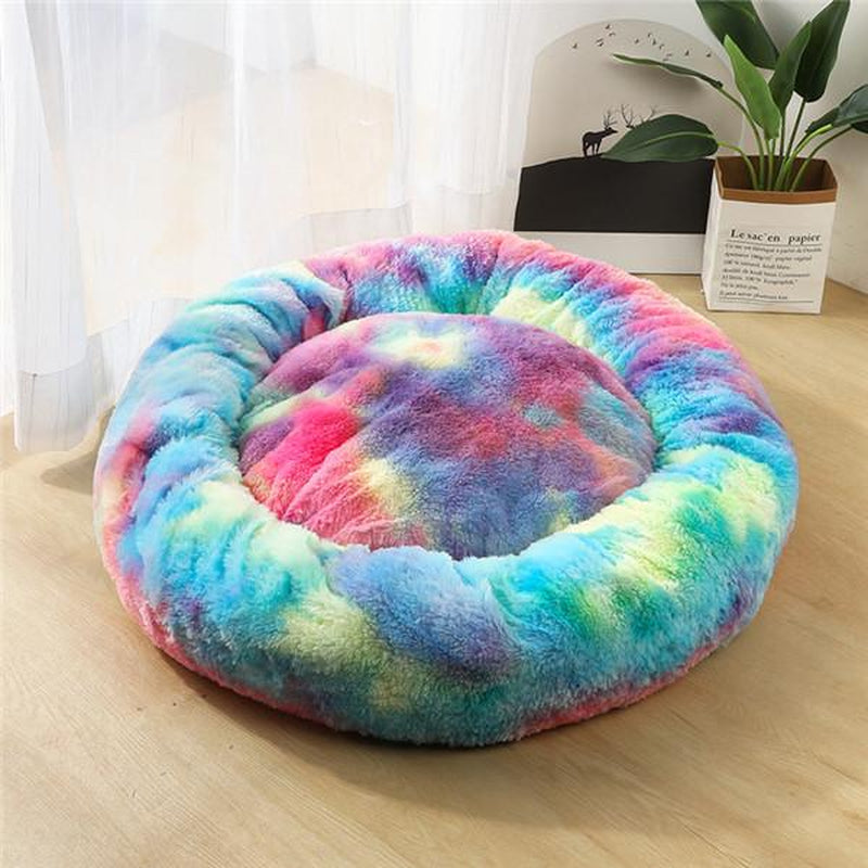 Cozy Round Plush Dog Bed for Small Dogs - Perfect Cat Litter Kennel & Puppy Nest Mat