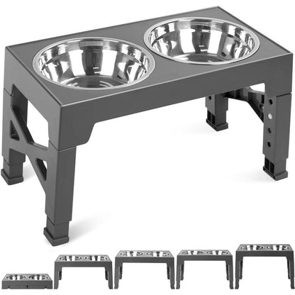 Adjustable Elevated Dog Bowls - 5 Heights for All Pets with Double Stainless Steel Bowls