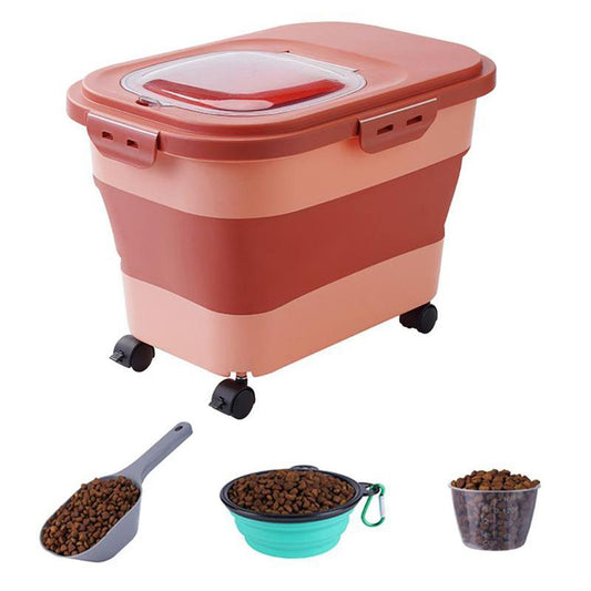 Ultimate Pet Food Storage Solution: Large Capacity Box with Lid, Wheels, Scoop, Measuring Cup & Travel Bowl - Perfect for Home & Kitchen!