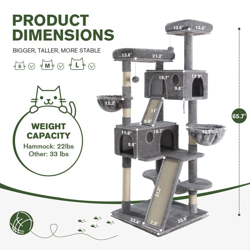 MUTICOR 68" Cat Tree Tower - Ultimate Condo & Scratch Post for Kittens and Big Cats with Plush Toys and Balls