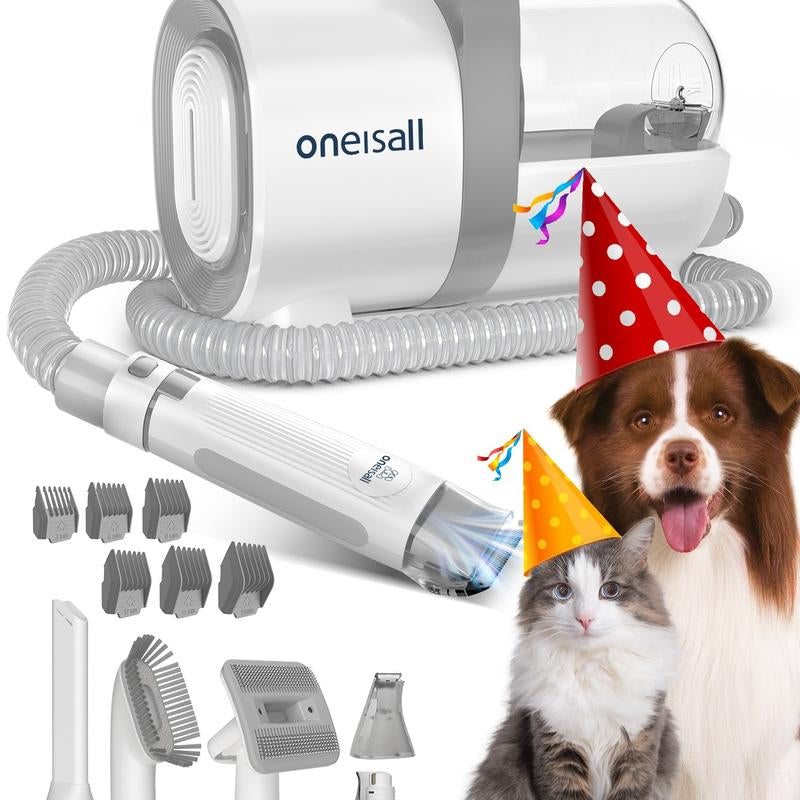 Oneisall 7-in-1 Ultra Silent Pet Grooming Kit & Vacuum - 1.5L Dog Vacuum Brush for Shedding and Grooming