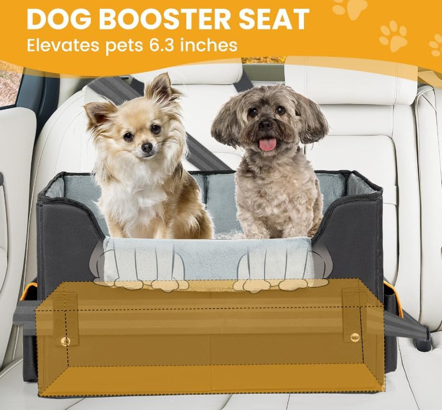 Elevated Dog Car Seat for Small Pets - Adjustable Booster Travel Carrier Bed for Dogs and Cats