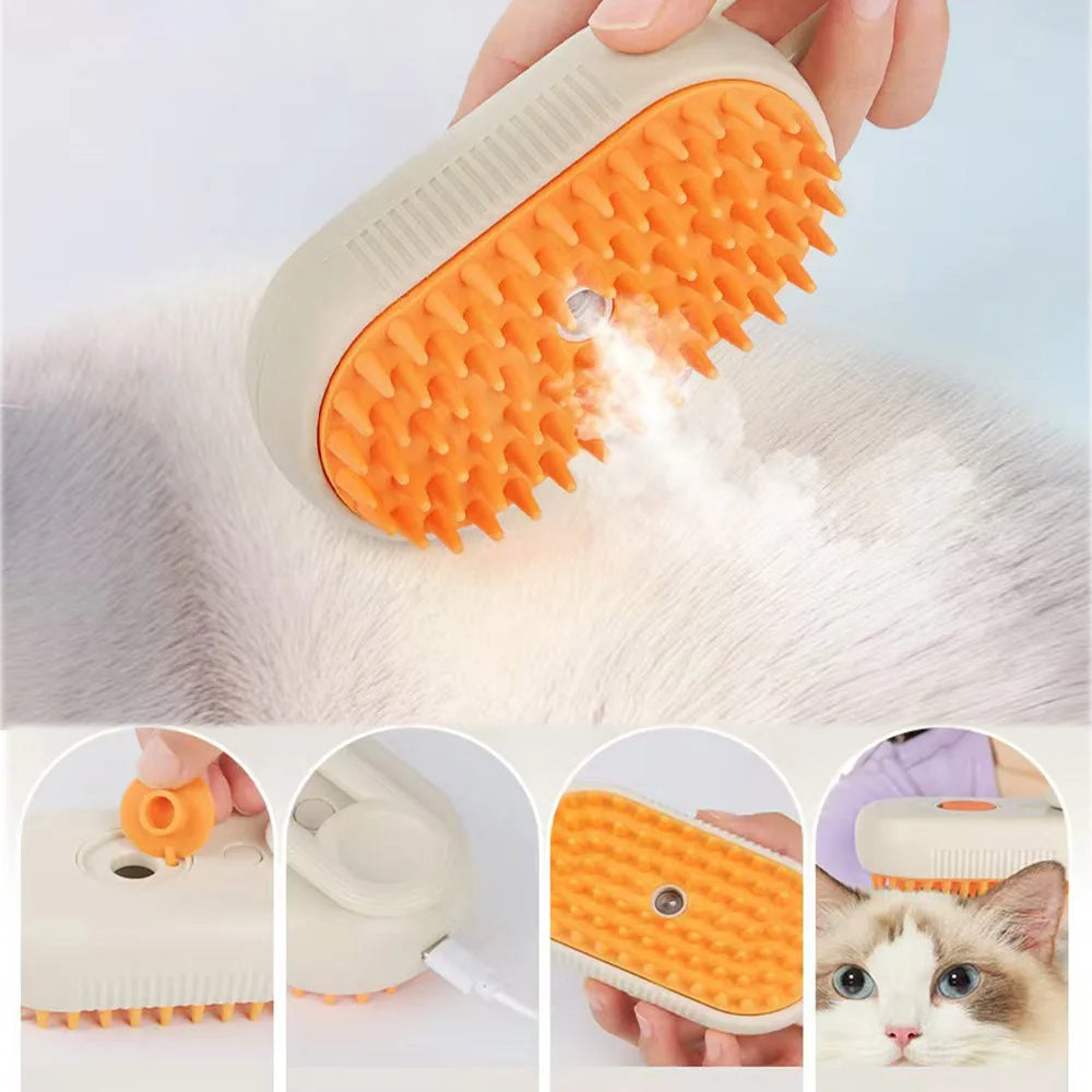 3-in-1 Electric Cat & Dog Steam Brush - Groom, Massage, and Remove Hair Effortlessly!