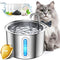 Oneisall 2L Stainless Steel Cat Water Fountain with LED Indicator & 3 Replacement Filters - Automatic Fresh Water Dispenser for Cats