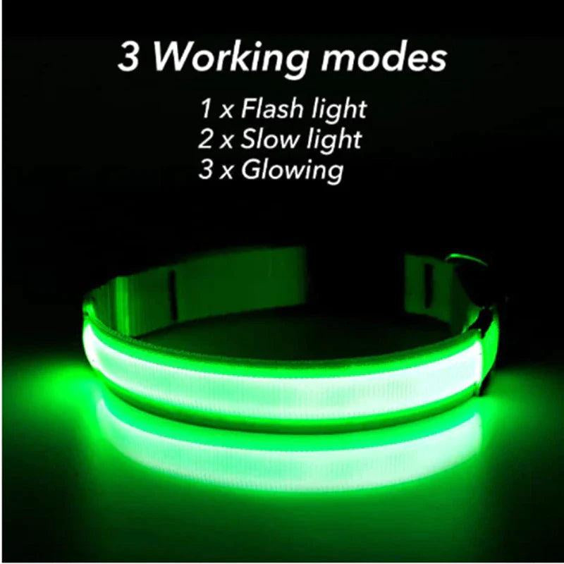 GlowSafe LED Adjustable Dog Collar - Waterproof Blinking Light for Pet Safety