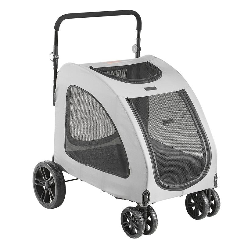 VEVOR 4-Wheel Pet Stroller for Medium & Large Dogs - Heavy-Duty, Breathable Mesh, Adjustable Height, 160Lbs Capacity, Dark Grey