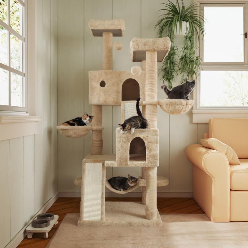 MUTICOR 68" Cat Tree Tower - Ultimate Condo & Scratch Post for Kittens and Big Cats with Plush Toys and Balls