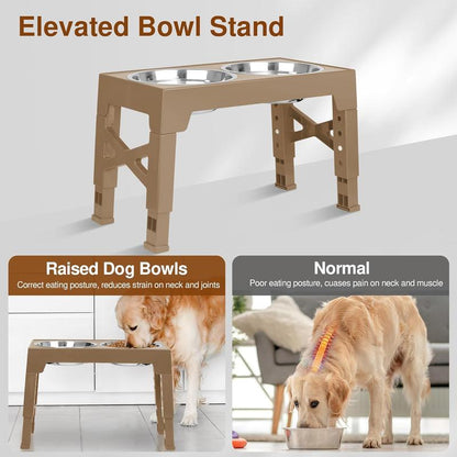 Adjustable Elevated Dog Bowls - 5 Heights for All Pets with Double Stainless Steel Bowls