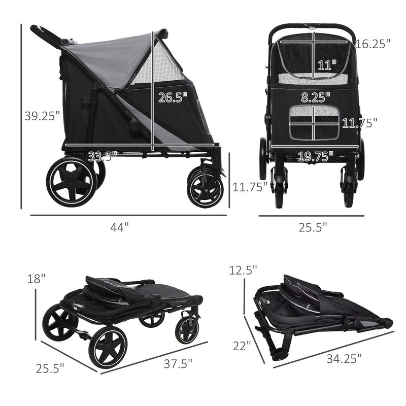 Halo Mall One-Click Foldable Pet Stroller for Medium to Large Dogs - Smooth Ride with Shock Absorption, Safety Leash & Storage - Stylish Gray Design