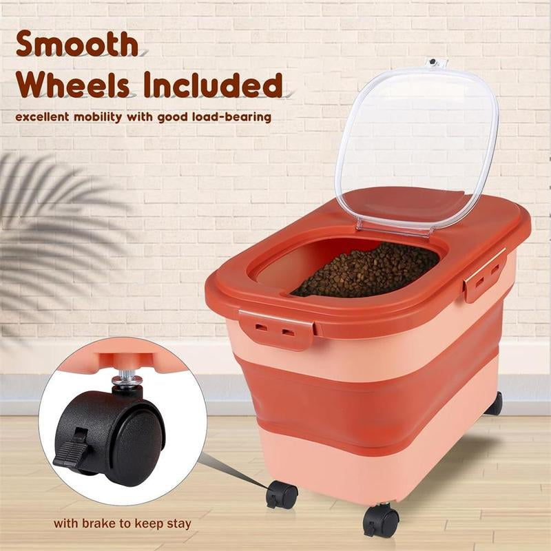 Ultimate Pet Food Storage Solution: Large Capacity Box with Lid, Wheels, Scoop, Measuring Cup & Travel Bowl - Perfect for Home & Kitchen!