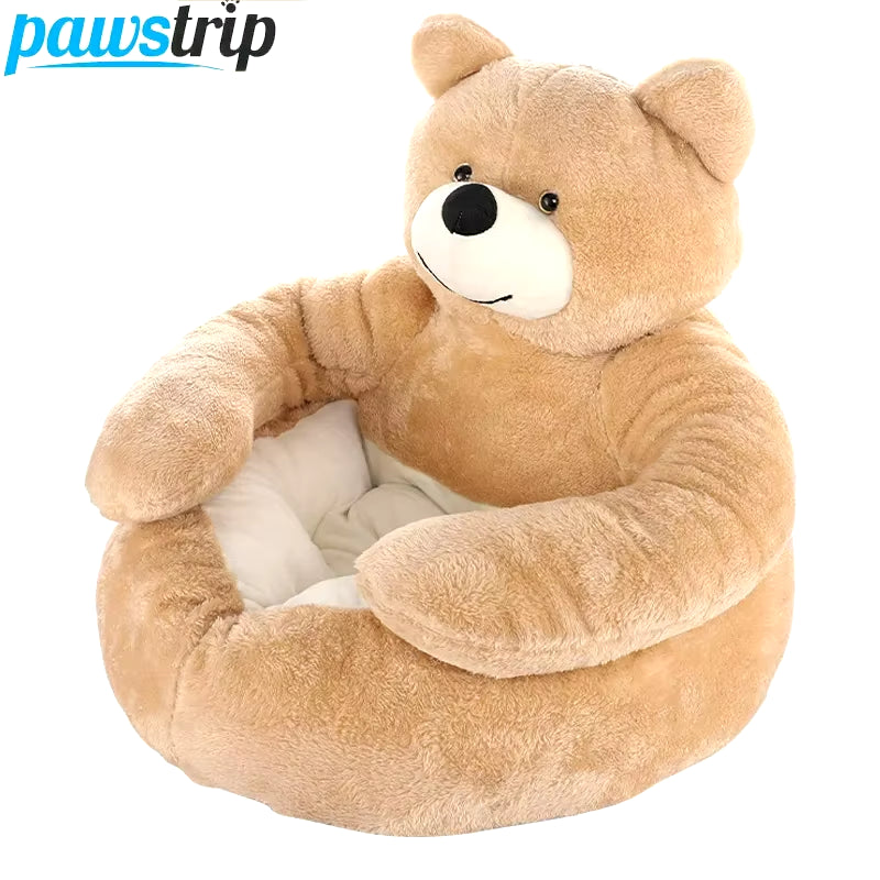 Cozy Semi-Enclosed Bear Pet Bed - Ultra Soft & Warm Plush Sleeping Mat for Dogs and Cats