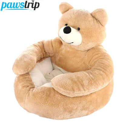 Cozy Semi-Enclosed Bear Pet Bed - Ultra Soft & Warm Plush Sleeping Mat for Dogs and Cats