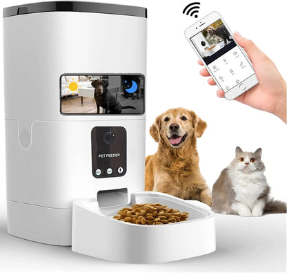 Smart 6L Automatic Pet Feeder with 1080P Camera, App Control & Voice Recorder - Perfect for Cats & Dogs!