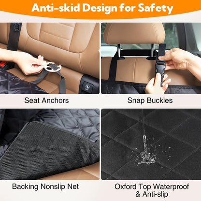 Premium Waterproof Dog Car Seat Cover - Heavy Duty Hammock with Mesh Window & Non-Slip Protection for Cars, Trucks, and SUVs