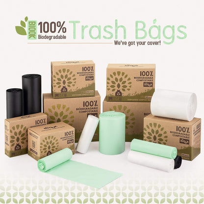 Eco-Friendly 100% Compostable Bin Liners - 30L, 90 Strong & Leak-Proof Bags, Biodegradable PLA + PBAT, Certified BPI ASTM D6400 & EN13432