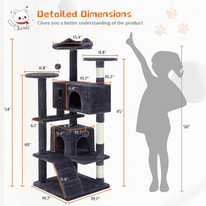 Deluxe 54-Inch Cat Tree Tower - Multi-Level Activity Center with Scratching Posts, Cozy Condo, and Fun Toys for Happy Kittens