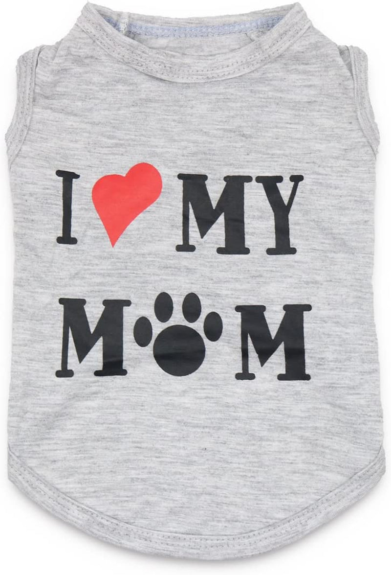 Adorable "I Love My Mom" Dog T-Shirt for Small Dogs - Grey Puppy Shirt