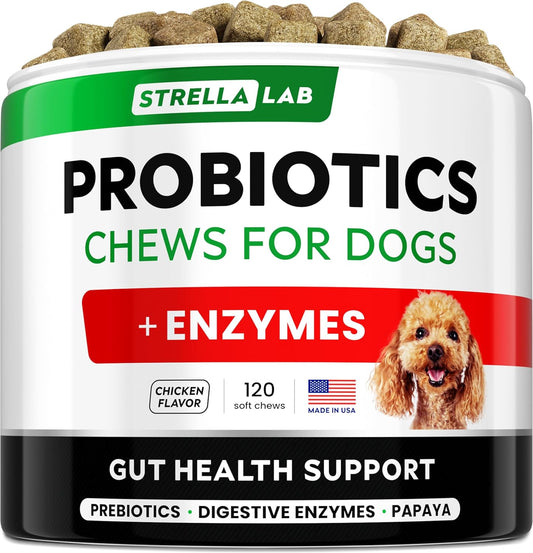 Pet Probiotics for Dogs & Digestive Enzymes + Digestion & Gut Health Treats, Dog Probiotics Chews, Fiber Supplement, anti Diarrhea, Constipation, Upset Stomach&Gas Relief, Canine Prebiotic