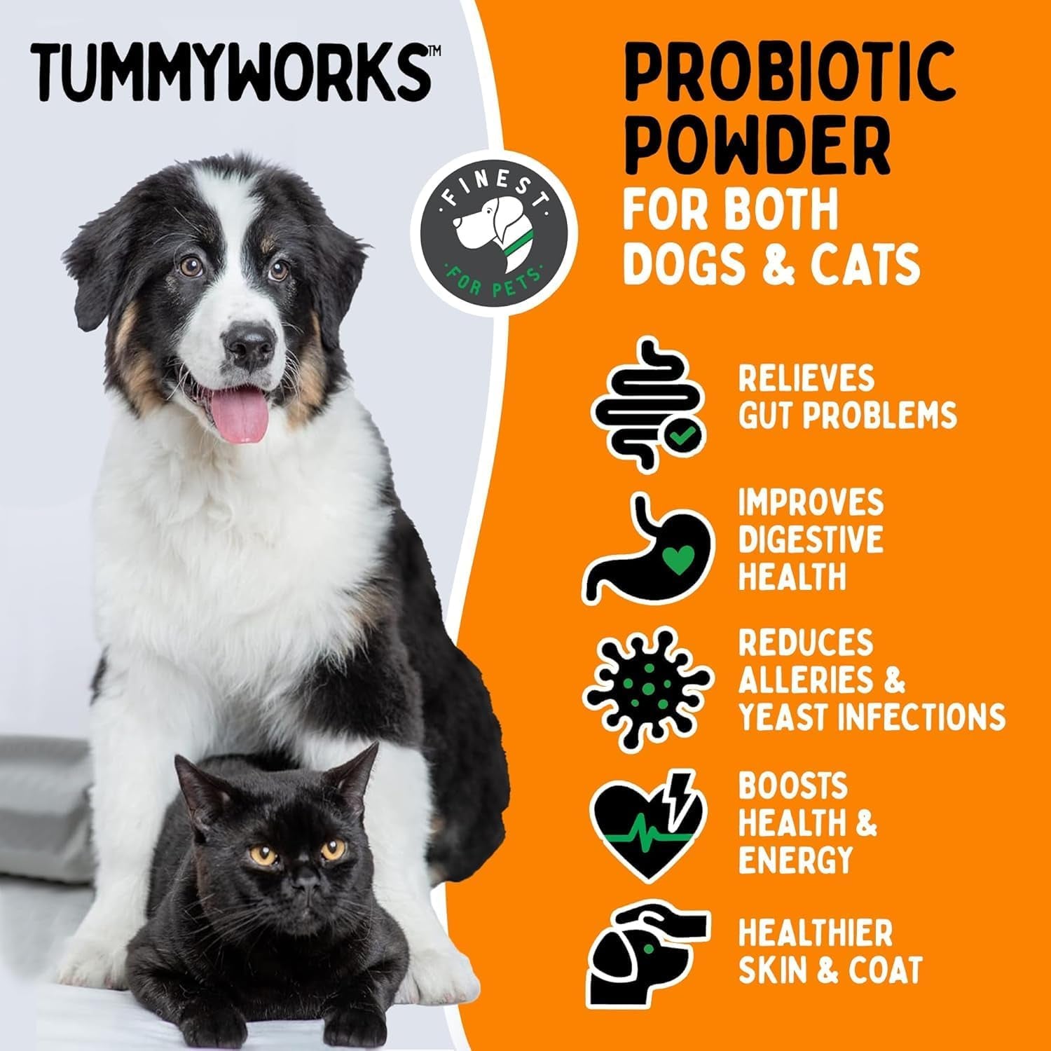 Tummyworks Probiotic Powder for Dogs & Cats - Digestive Health & Immune Support, 160 Scoops of Relief for Diarrhea, Gas, Itching & Allergies - Made in USA with Digestive Enzymes & Prebiotics