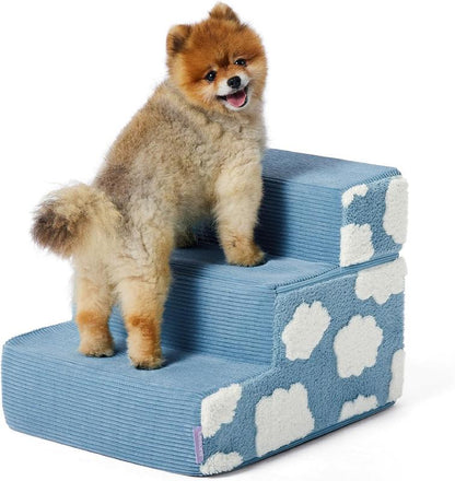 Foldable Foam Dog Stairs - Non-Slip Plush Steps for High Beds, Sofas, and Chairs - Ideal for Small Dogs with Support Board