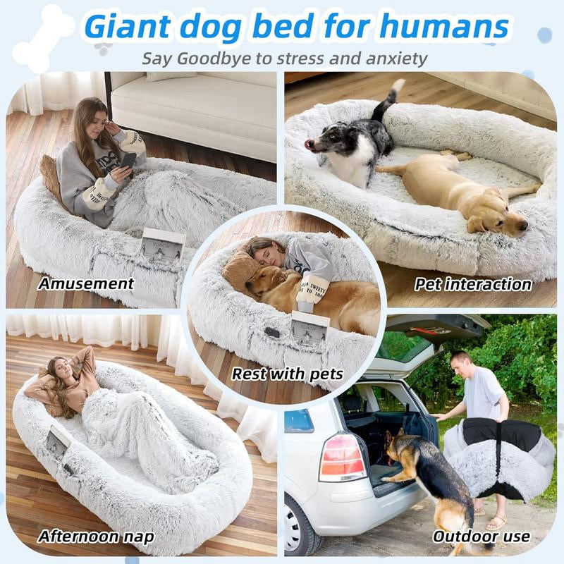 Cozy Calming Lu.Hu Human Dog Bed - Oversized Plush Pet Bed for Dogs & Cats, Perfect Holiday Gift!