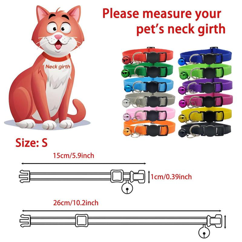 Vibrant Breakaway Pet Collar Set - 12 Colorful Nylon Collars with Safety Buckles for Puppies and Kittens