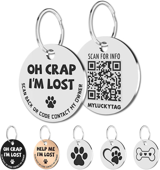 Stainless Steel QR Code Pet ID Tags - Instant Location Alerts & Online Pet Profiles!