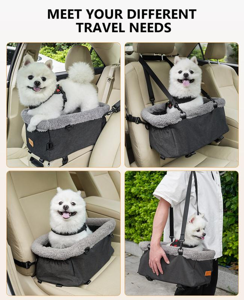 Burgeonnest Premium Dog Car Seat for Small Dogs - Safe & Comfortable Booster Seat with Metal Frame, Washable Cushion, and Double Protection Seat Belts