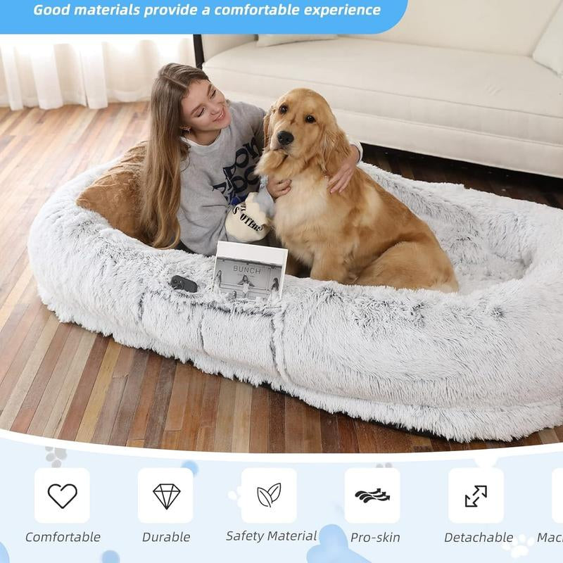 Cozy Calming Lu.Hu Human Dog Bed - Oversized Plush Pet Bed for Dogs & Cats, Perfect Holiday Gift!