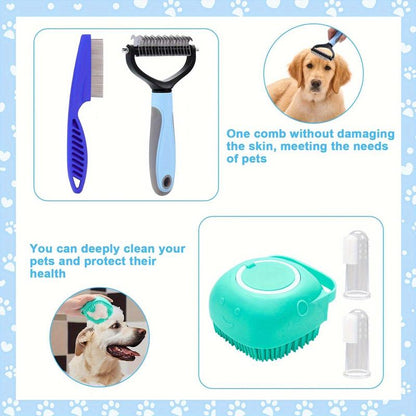 Ultimate Pet Grooming Kit: 8-Piece Set with Nail Clippers, Scissors, Shampoo Brush, Hair Removal Brush & Silicone Toothbrush for Dogs & Cats