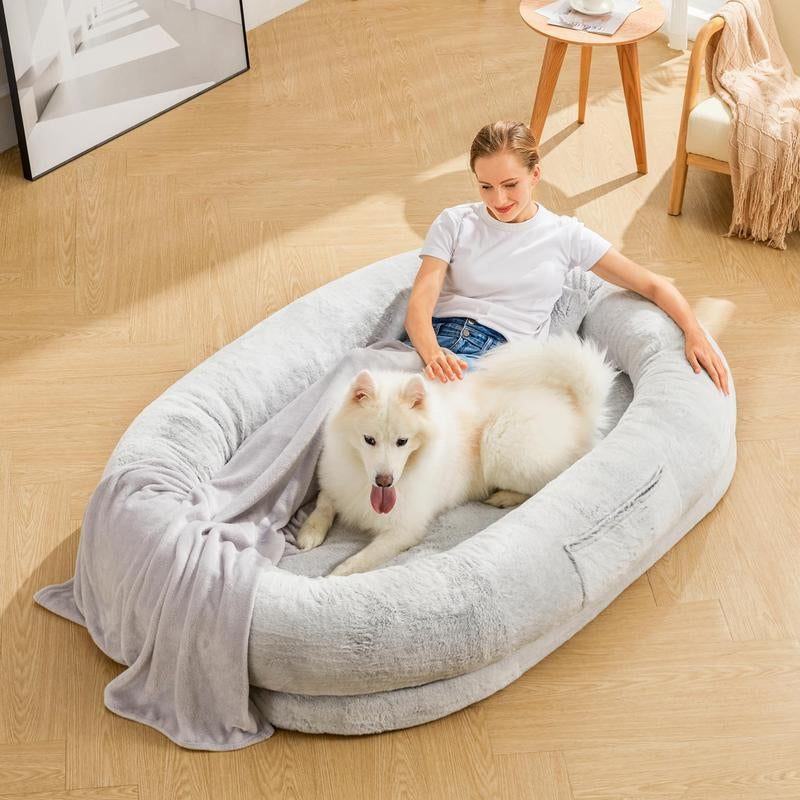 Ultimate Human Dog Bed - Extra Large 71''X47'' Plush Faux Fur for Adults and Kids, Perfect for Napping with Your Pet!