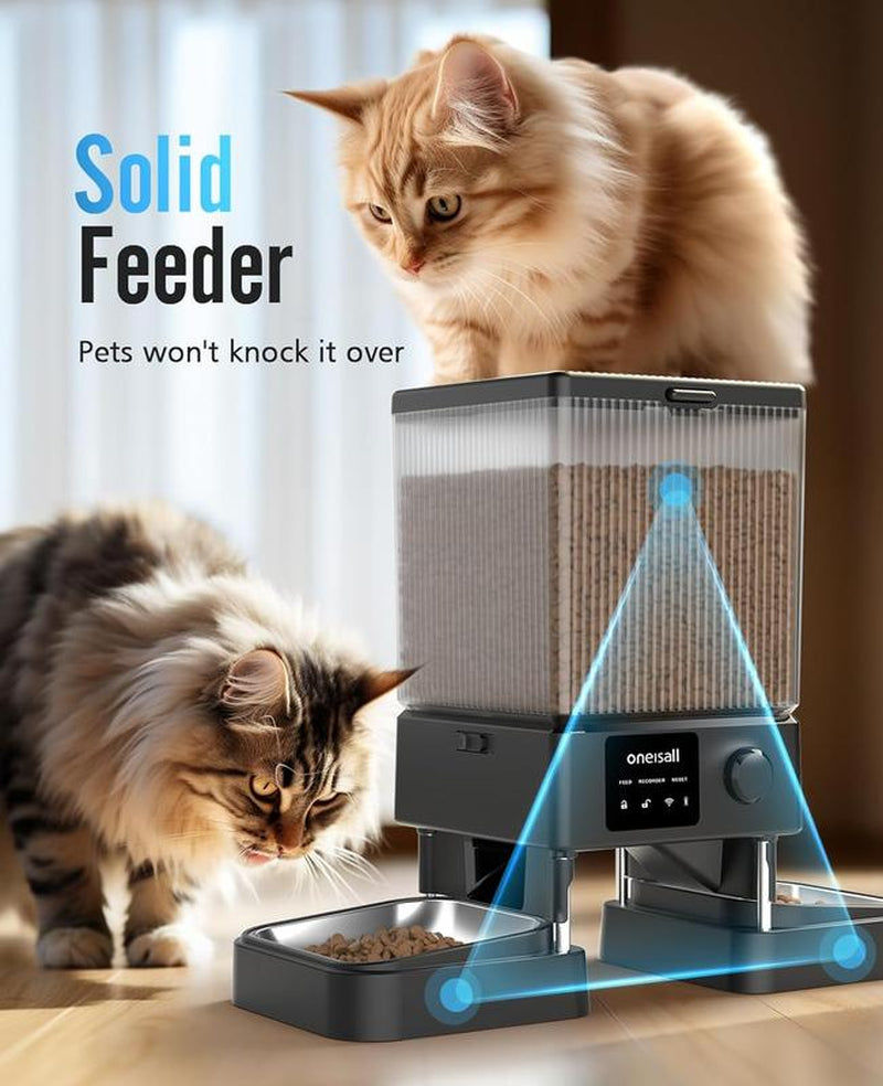 Oneisall Smart Automatic Cat Feeder with 5G WiFi - Perfect for 2 Cats, Dogs & Small Pets, 20 Cups/5L Timed Food Dispenser with APP Control