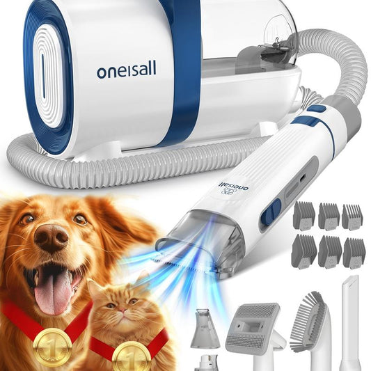 Oneisall 7-in-1 Ultra Silent Pet Grooming Kit & Vacuum - 1.5L Dog Vacuum Brush for Shedding and Grooming