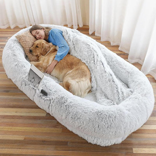 Cozy Calming Lu.Hu Human Dog Bed - Oversized Plush Pet Bed for Dogs & Cats, Perfect Holiday Gift!