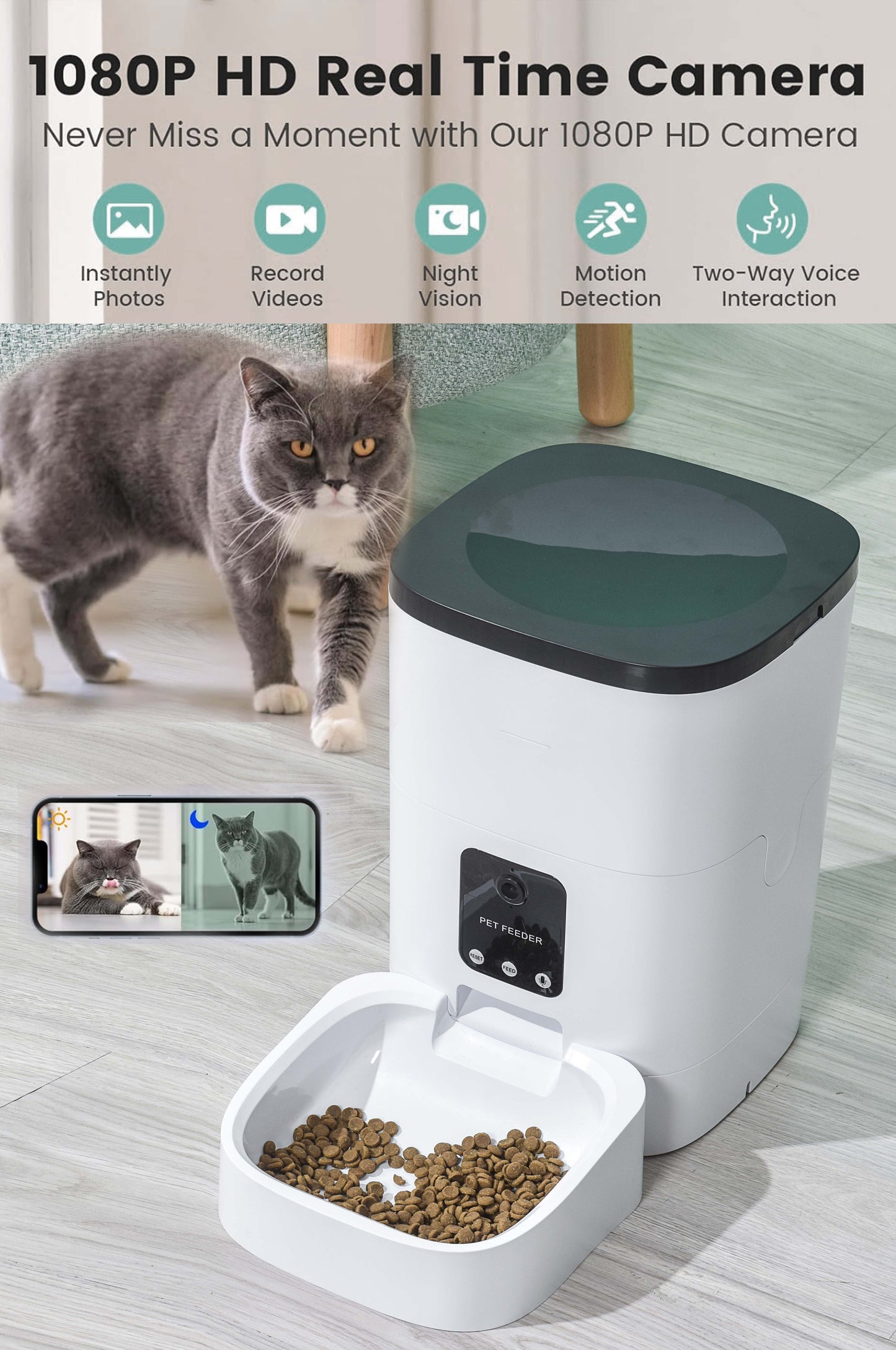 Smart 6L Automatic Pet Feeder with 1080P Camera, App Control & Voice Recorder - Perfect for Cats & Dogs!