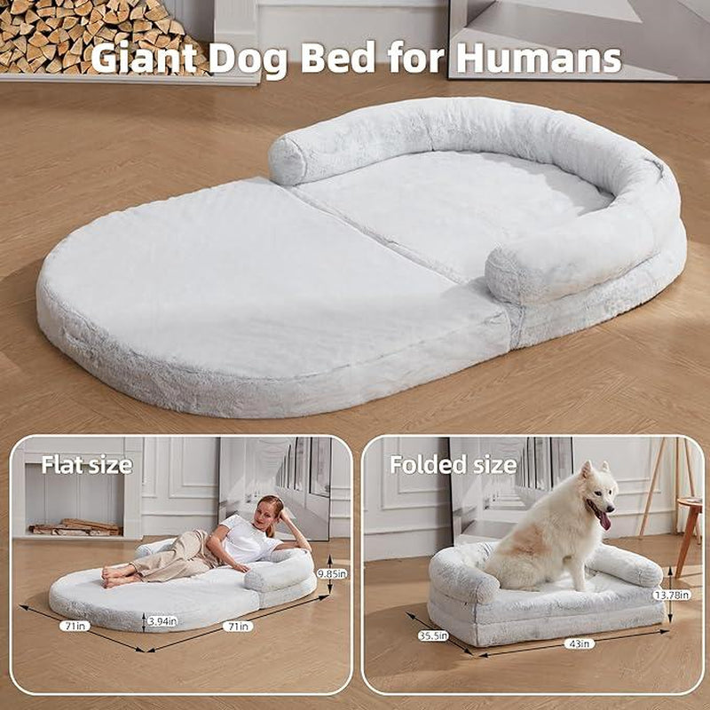 Ultimate Human Dog Bed - Extra Large 71''X47'' Plush Faux Fur for Adults and Kids, Perfect for Napping with Your Pet!