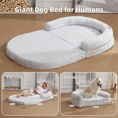 Ultimate Human Dog Bed - Extra Large 71''X47'' Plush Faux Fur for Adults and Kids, Perfect for Napping with Your Pet!