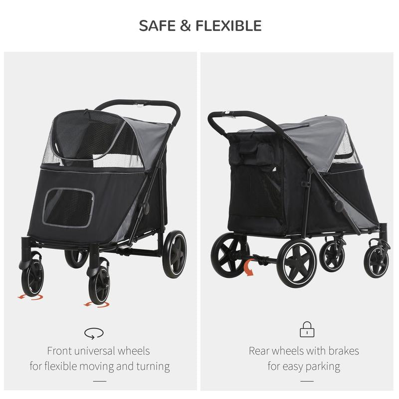 Halo Mall One-Click Foldable Pet Stroller for Medium to Large Dogs - Smooth Ride with Shock Absorption, Safety Leash & Storage - Stylish Gray Design